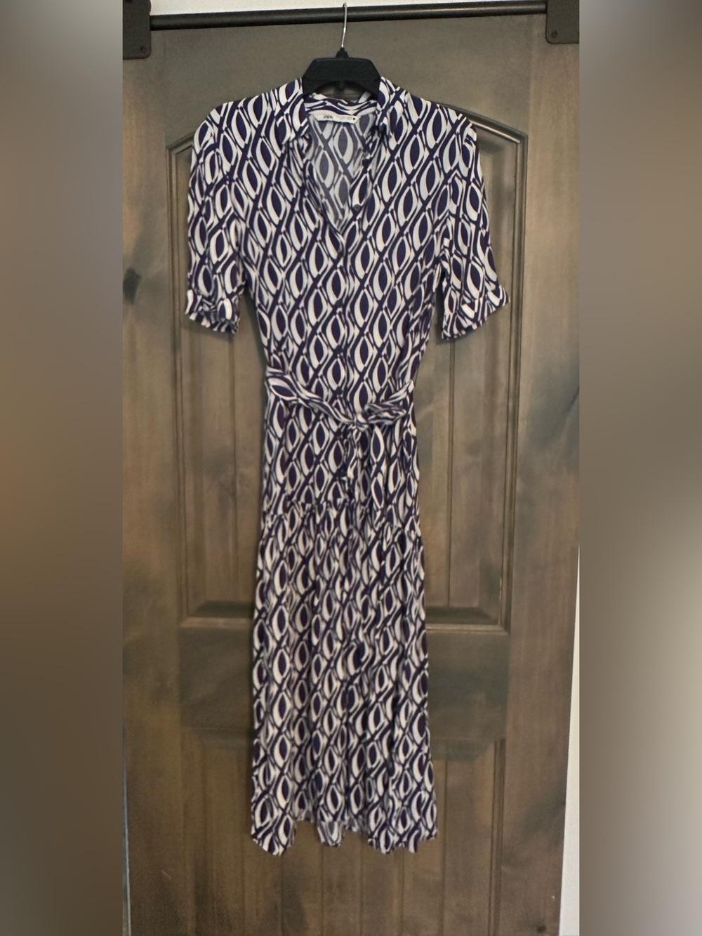 Zara Navy and White Geometric Wrap Maxi Dress